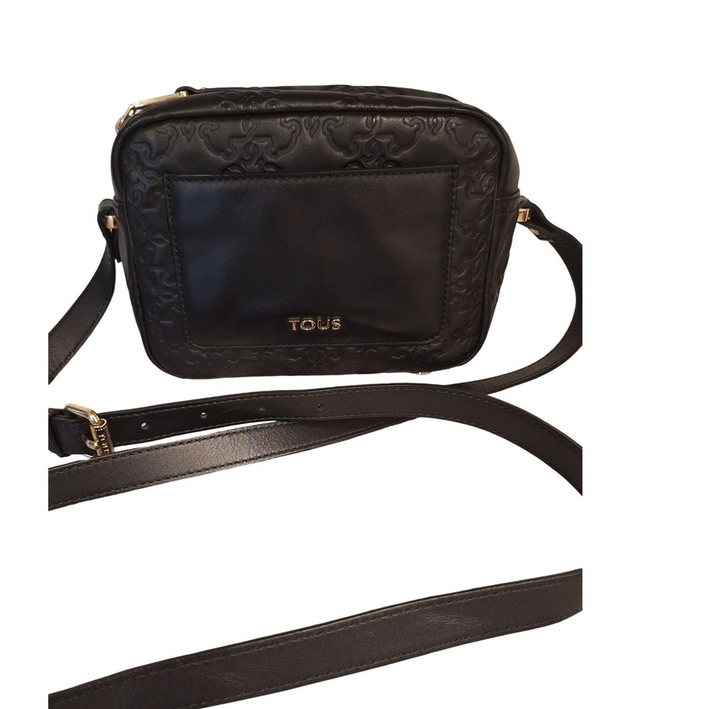 TOUS Shoulder Bag Black Floral ‎ Leather Square Crossbody
